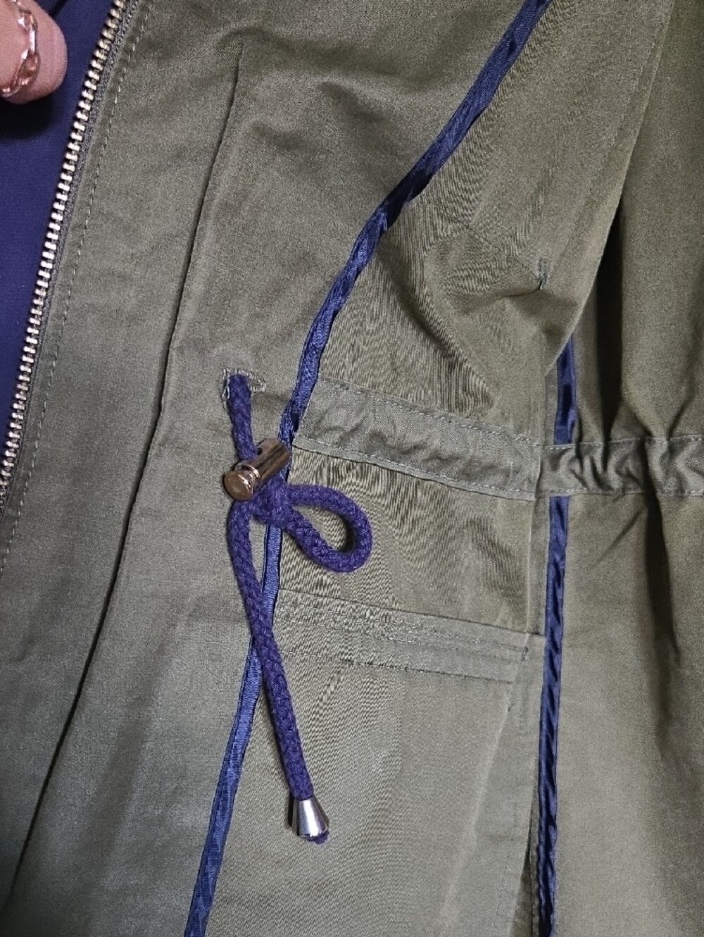 Olive Green Military Field Jacket with Embellished Pockets - Picture 6 of 7